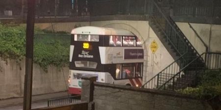 WATCH: Double decker bus in Cork gets jammed under bridge after a wrong turn