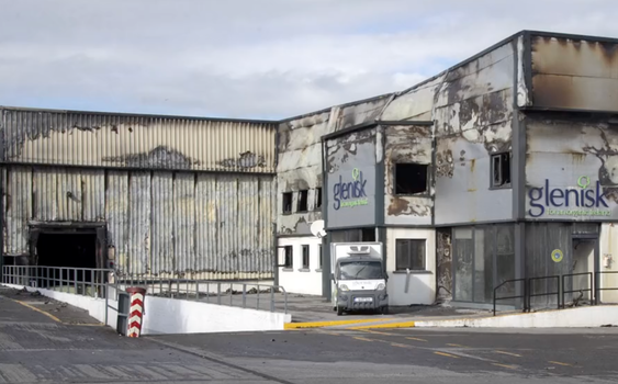 exterior of glenisk factory showing discolouration and damage after a fire
