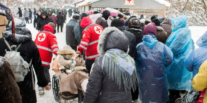 Irish Red Cross workers aiding people in Ukraine in snowy weather