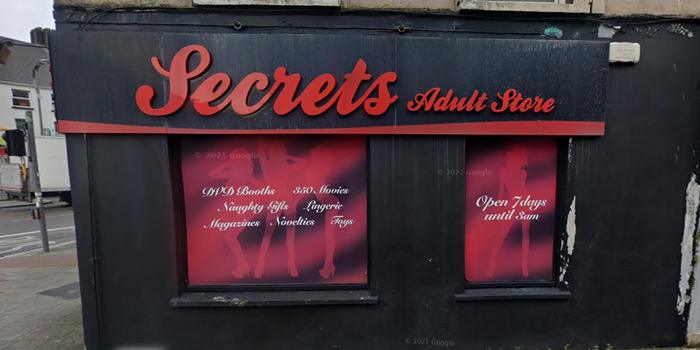 shop front of secrets adult store in cork