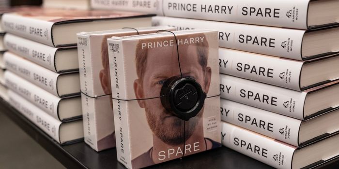 stacks of copies of Prince Harry's book, Spare in a bookshop
