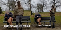 Influencer kicks off after man interrupts her livestream by sitting on public park bench